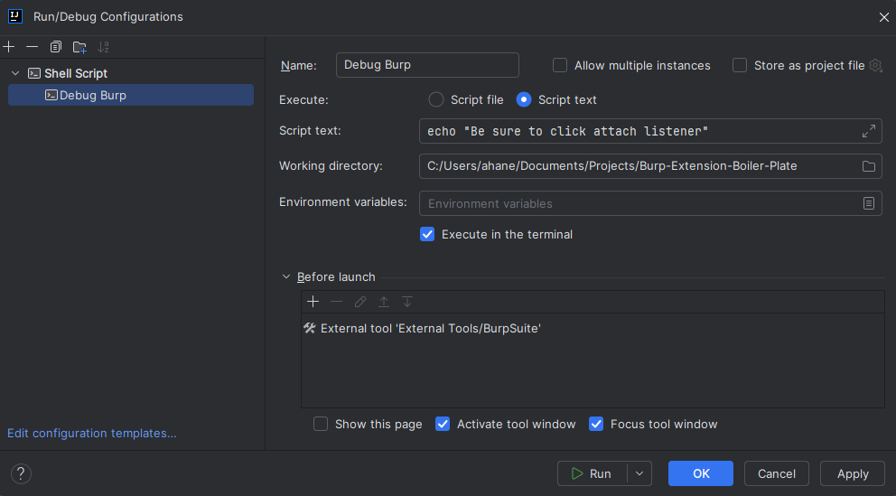 Example of Run Configuration