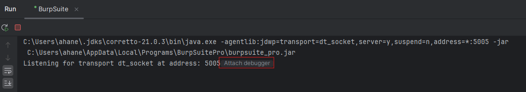Attach debugger button within run terminal